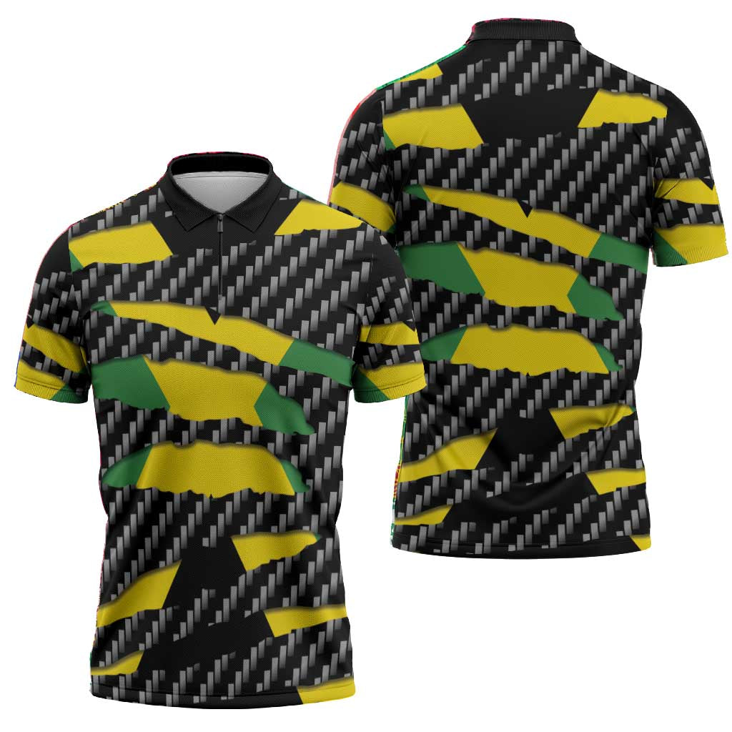 Black Jamaicans Jamaica Beast Zipper Polo Shirt Ripped Flag Graphic