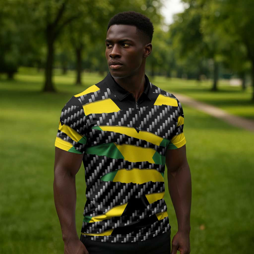 Black Jamaicans Jamaica Beast Zipper Polo Shirt Ripped Flag Graphic