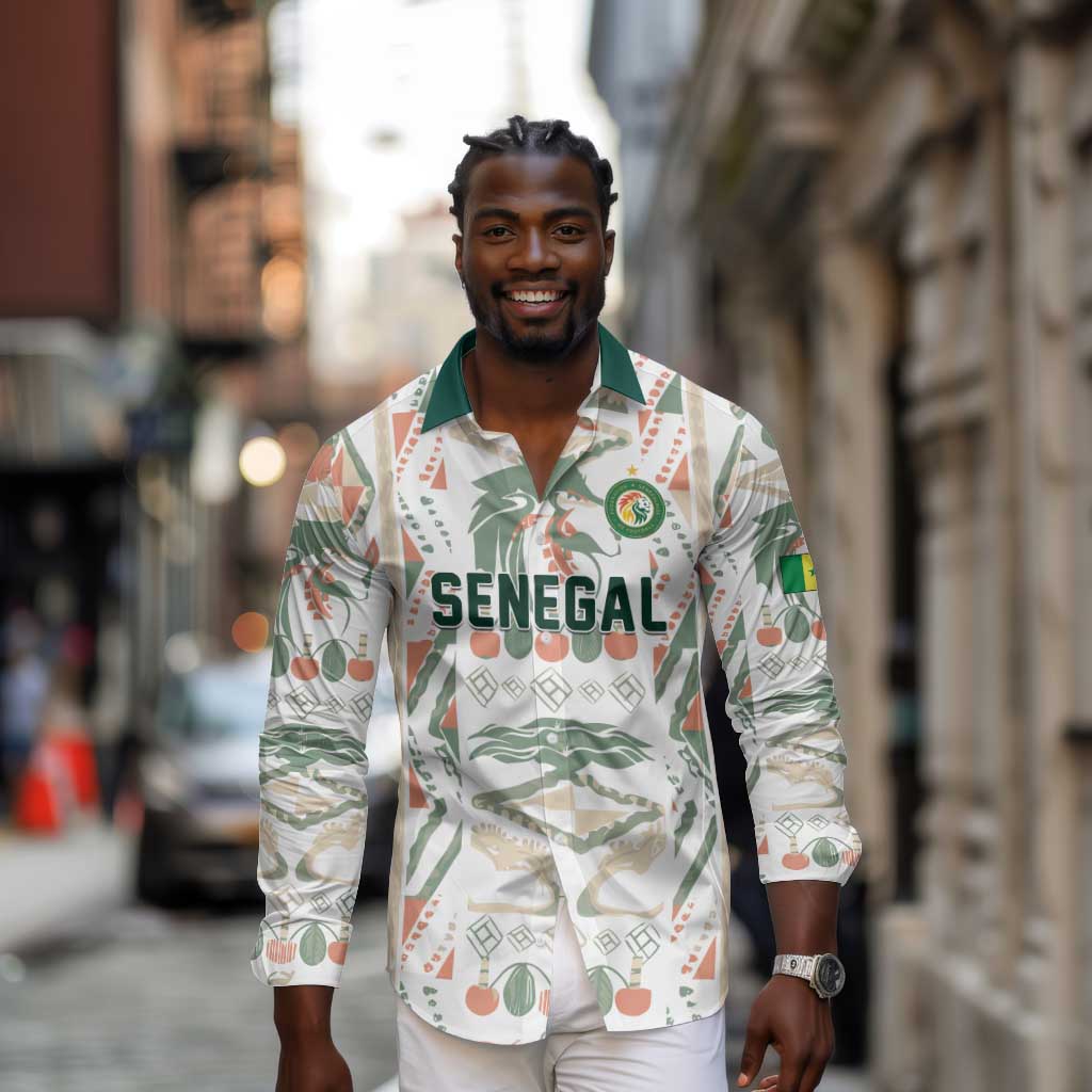 Custom World Football 2026 Senegal Long Sleeve Button Shirt Lions of Teranga Spirit