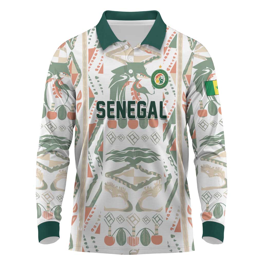 Custom World Football 2026 Senegal Long Sleeve Polo Shirt Lions of Teranga Spirit