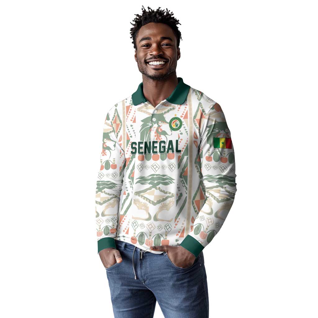 Custom World Football 2026 Senegal Long Sleeve Polo Shirt Lions of Teranga Spirit
