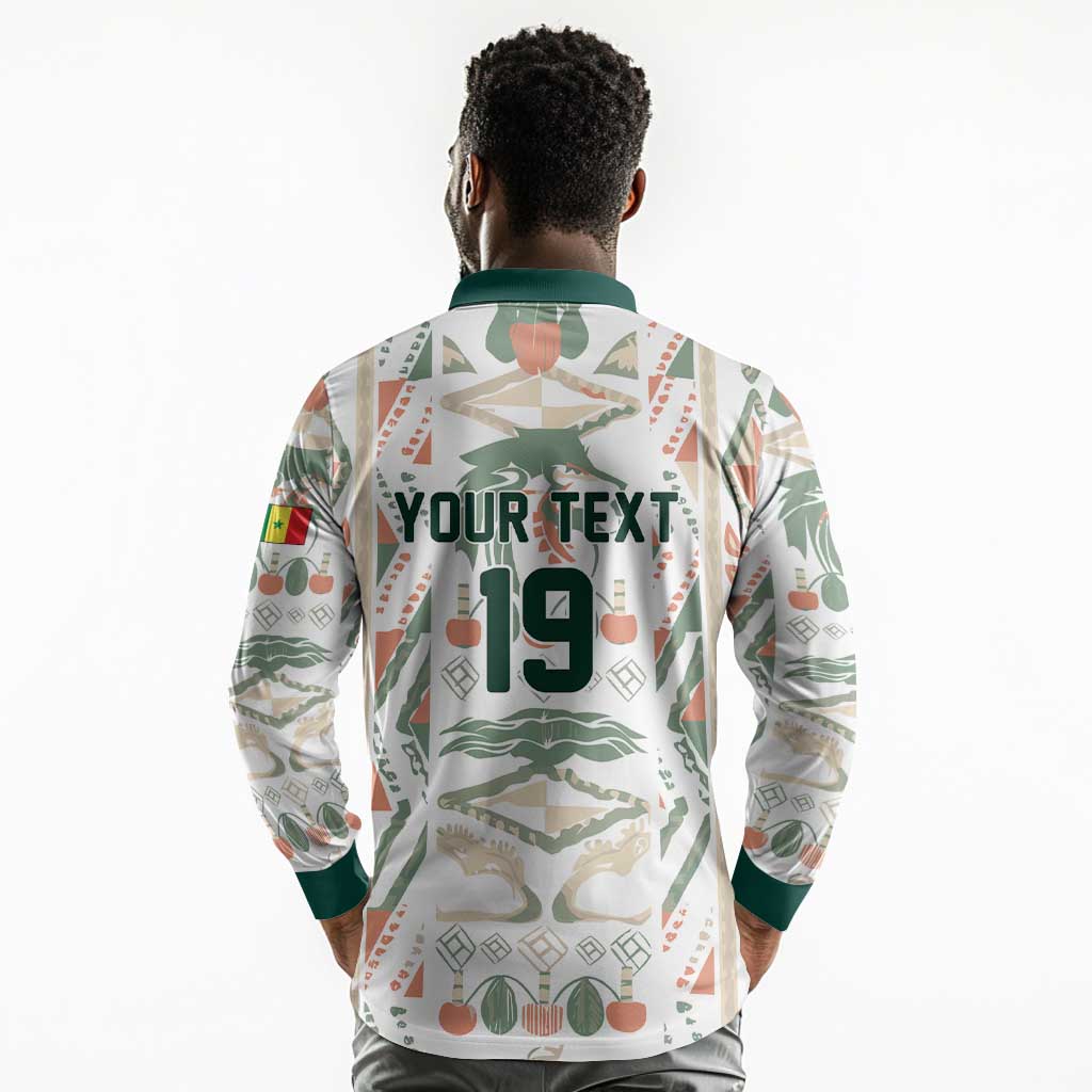 Custom World Football 2026 Senegal Long Sleeve Polo Shirt Lions of Teranga Spirit