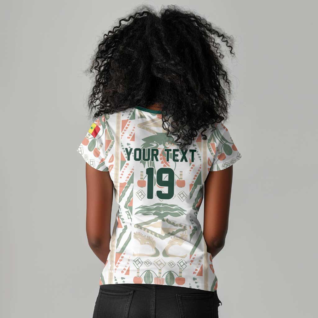 Custom World Football 2026 Senegal Women V-Neck T-Shirt Lions of Teranga Spirit