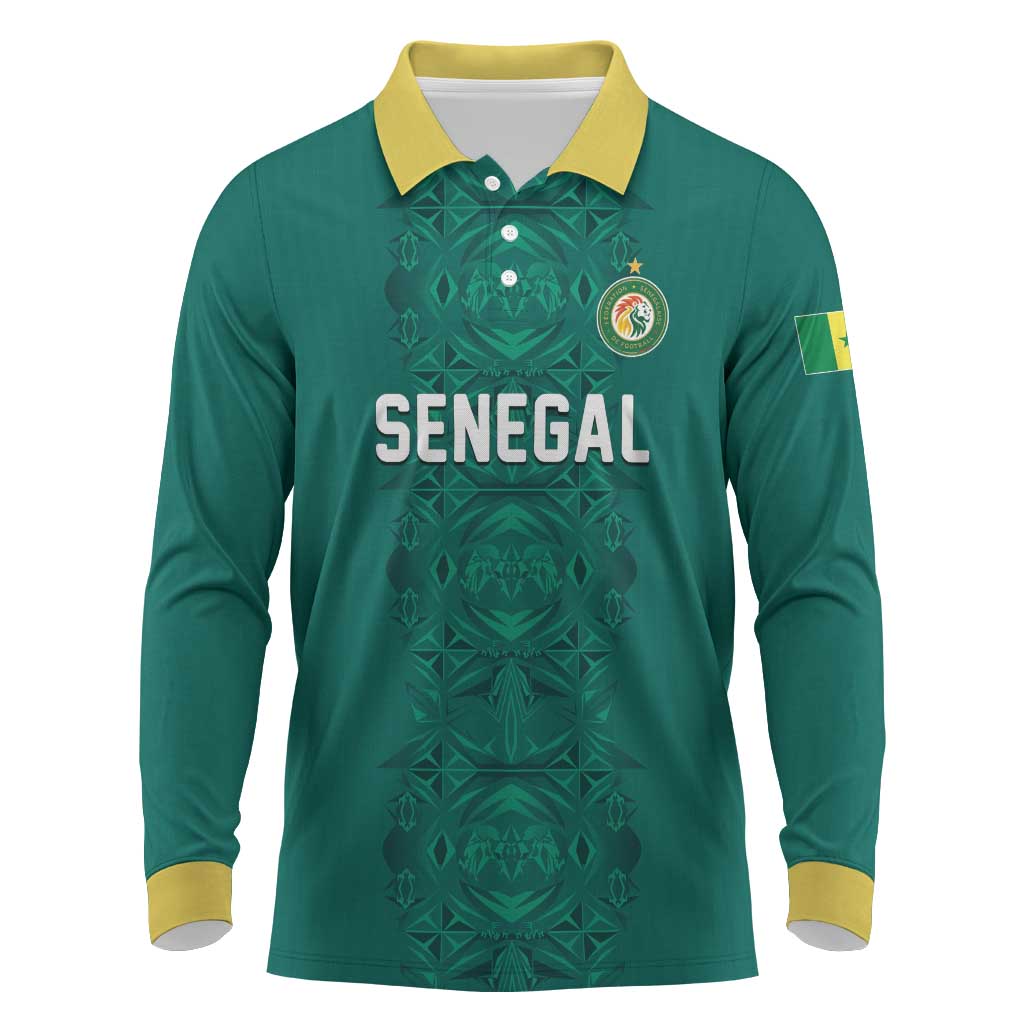 Custom World Football 2026 Senegal Long Sleeve Polo Shirt Pride of the African Lions