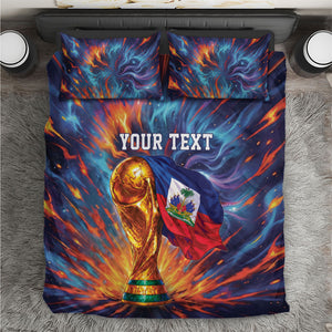 Personalized World Football 2026 Afro Haiti Bedding Set Les Grenadiers Trophy Flag Art