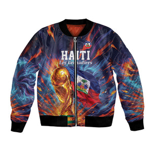 Personalized World Football 2026 Afro Haiti Bomber Jacket Les Grenadiers Trophy Flag Art