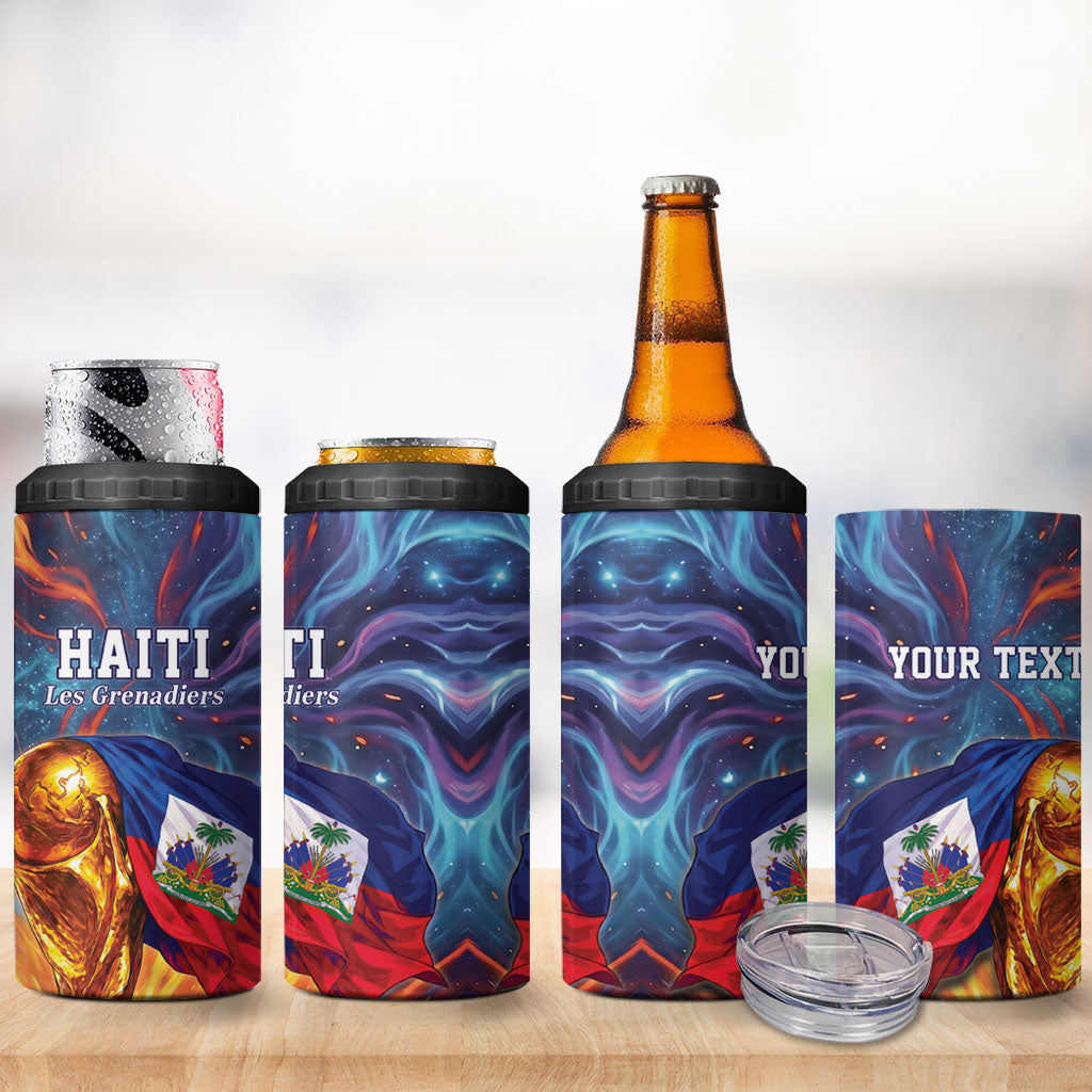 Personalized World Football 2026 Afro Haiti 4 in 1 Can Cooler Tumbler Les Grenadiers Trophy Flag Art