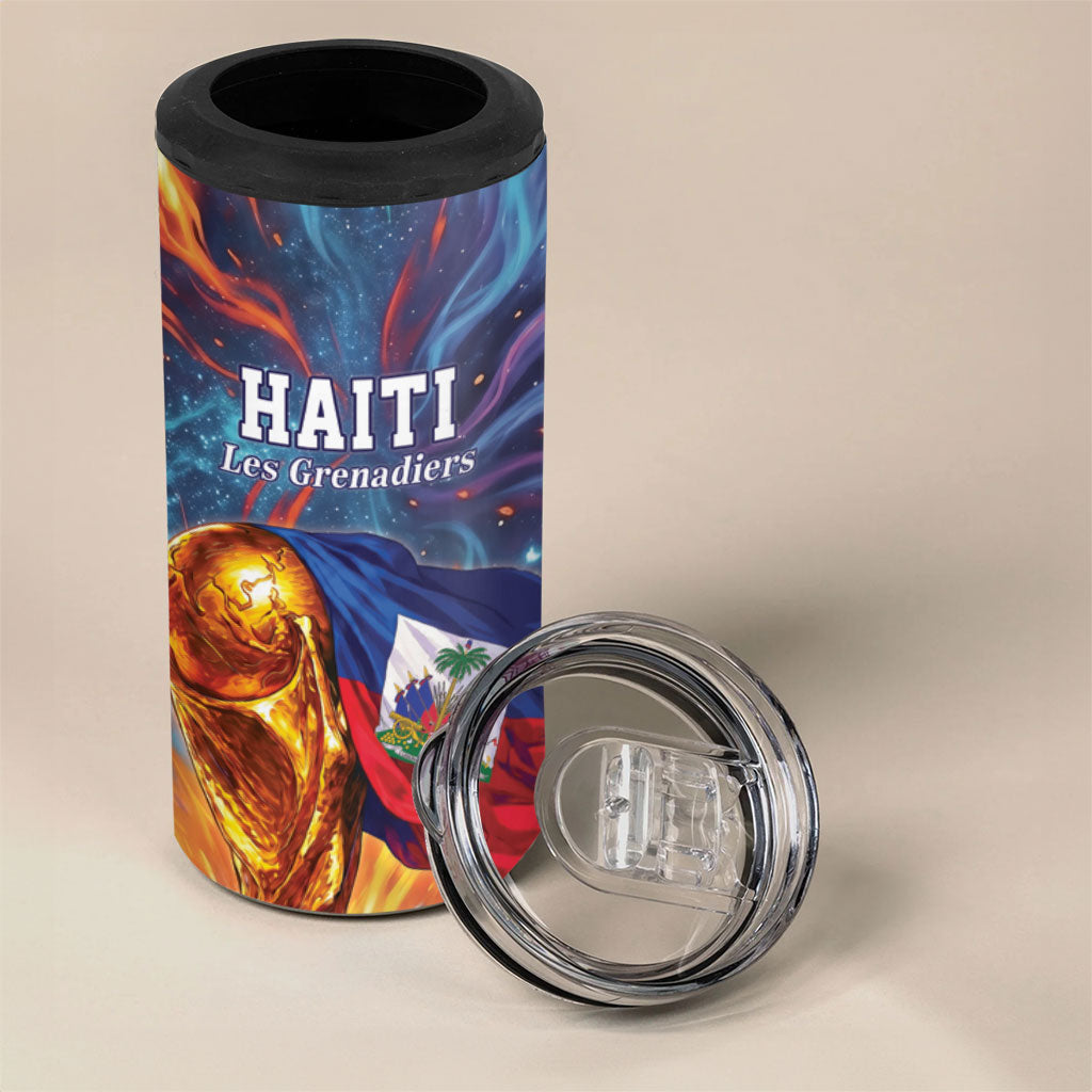 Personalized World Football 2026 Afro Haiti 4 in 1 Can Cooler Tumbler Les Grenadiers Trophy Flag Art