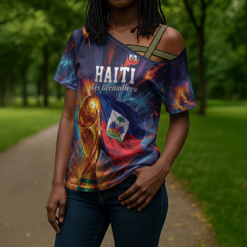 Personalized World Football 2026 Afro Haiti Cross Shoulder Shirt Les Grenadiers Trophy Flag Art