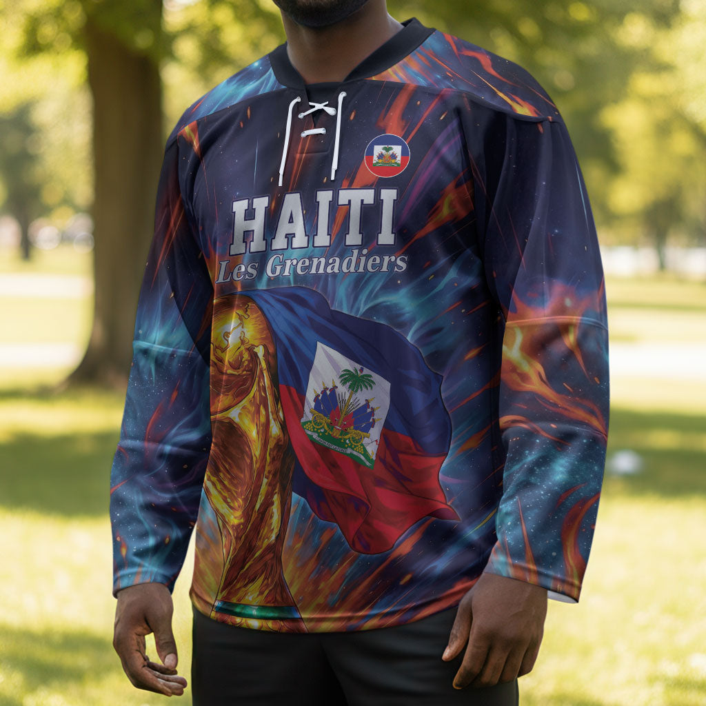 Personalized World Football 2026 Afro Haiti Hockey Jersey Les Grenadiers Trophy Flag Art