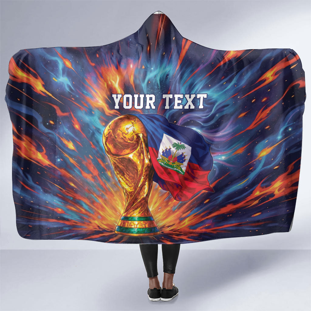 Personalized World Football 2026 Afro Haiti Hooded Blanket Les Grenadiers Trophy Flag Art