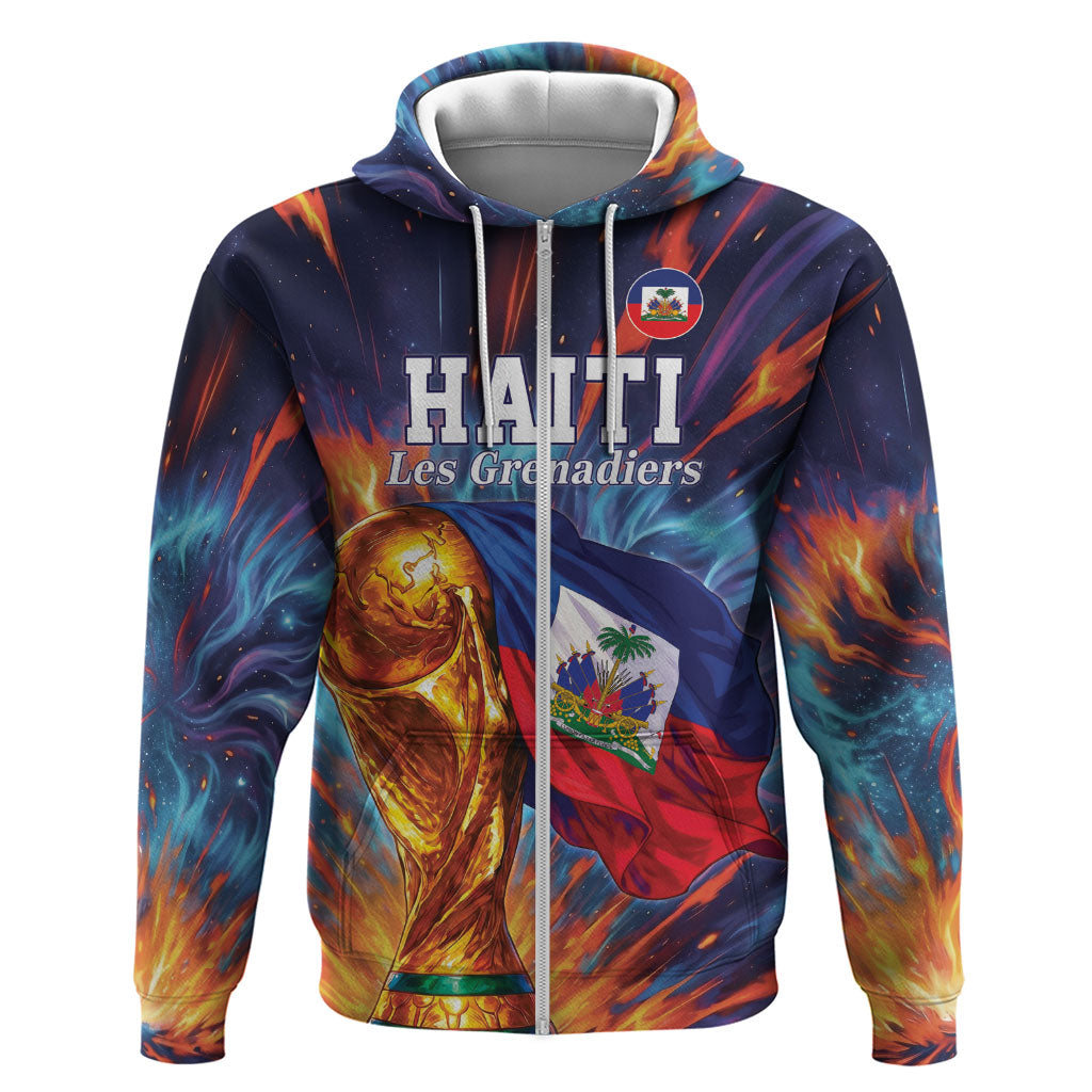 Personalized World Football 2026 Afro Haiti Hoodie Les Grenadiers Trophy Flag Art