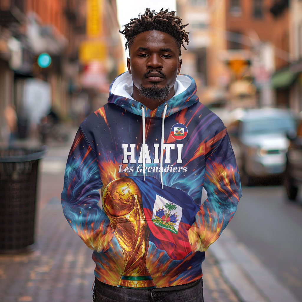 Personalized World Football 2026 Afro Haiti Hoodie Les Grenadiers Trophy Flag Art