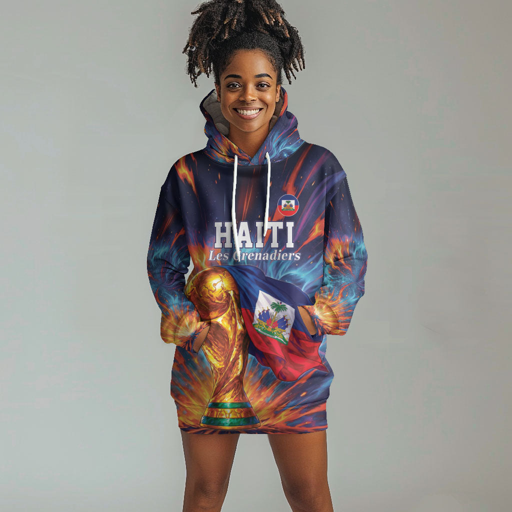 Personalized World Football 2026 Afro Haiti Hoodie Dress Les Grenadiers Trophy Flag Art