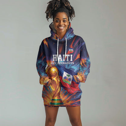 Personalized World Football 2026 Afro Haiti Hoodie Dress Les Grenadiers Trophy Flag Art