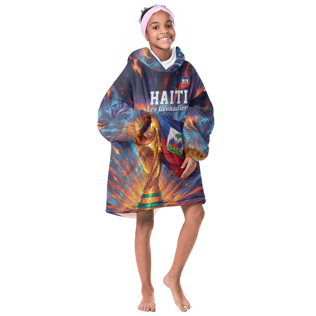 Personalized World Football 2026 Afro Haiti Kid Wearable Blanket Hoodie Les Grenadiers Trophy Flag Art