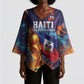 Personalized World Football 2026 Afro Haiti Kimono Sleeve Blouse Les Grenadiers Trophy Flag Art