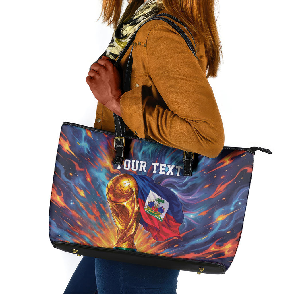 Personalized World Football 2026 Afro Haiti Leather Tote Bag Les Grenadiers Trophy Flag Art