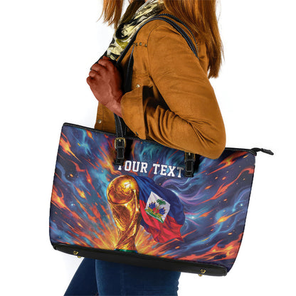 Personalized World Football 2026 Afro Haiti Leather Tote Bag Les Grenadiers Trophy Flag Art