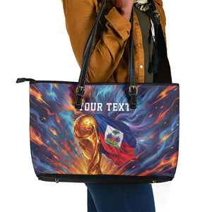Personalized World Football 2026 Afro Haiti Leather Tote Bag Les Grenadiers Trophy Flag Art