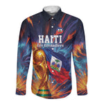 Personalized World Football 2026 Afro Haiti Long Sleeve Button Shirt Les Grenadiers Trophy Flag Art