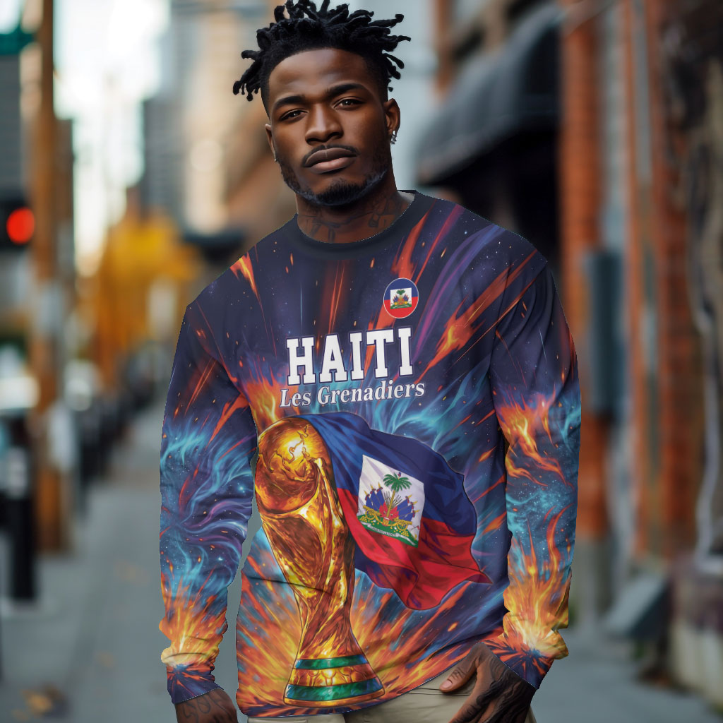 Personalized World Football 2026 Afro Haiti Long Sleeve Shirt Les Grenadiers Trophy Flag Art
