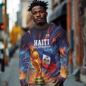 Personalized World Football 2026 Afro Haiti Long Sleeve Shirt Les Grenadiers Trophy Flag Art