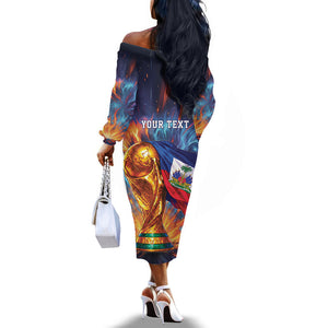 Personalized World Football 2026 Afro Haiti Off The Shoulder Long Sleeve Dress Les Grenadiers Trophy Flag Art