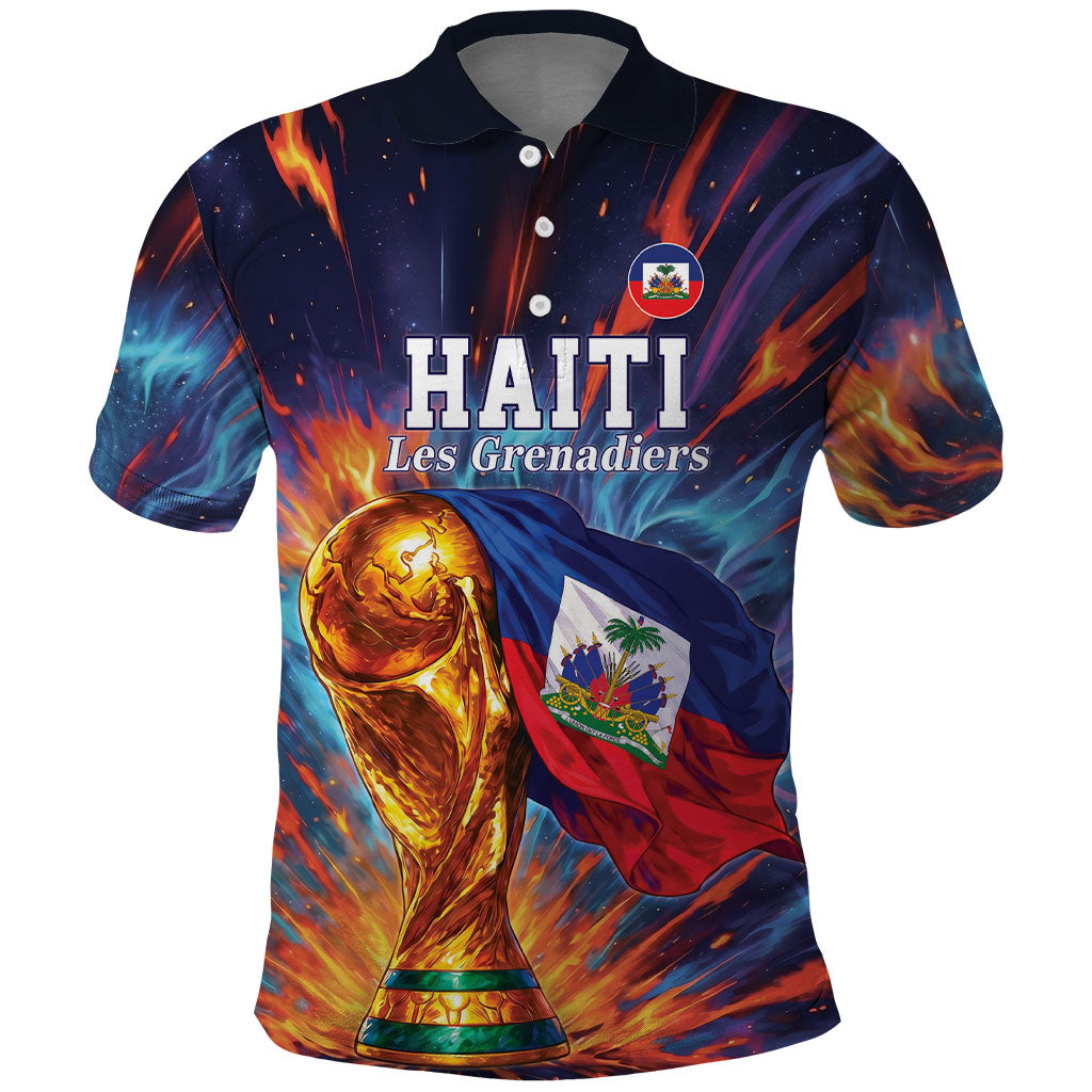 Personalized World Football 2026 Afro Haiti Polo Shirt Les Grenadiers Trophy Flag Art