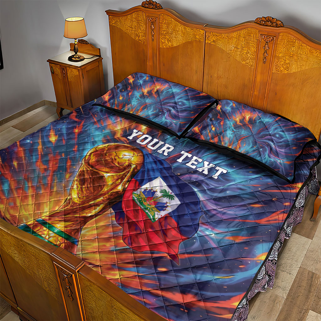 Personalized World Football 2026 Afro Haiti Quilt Bed Set Les Grenadiers Trophy Flag Art