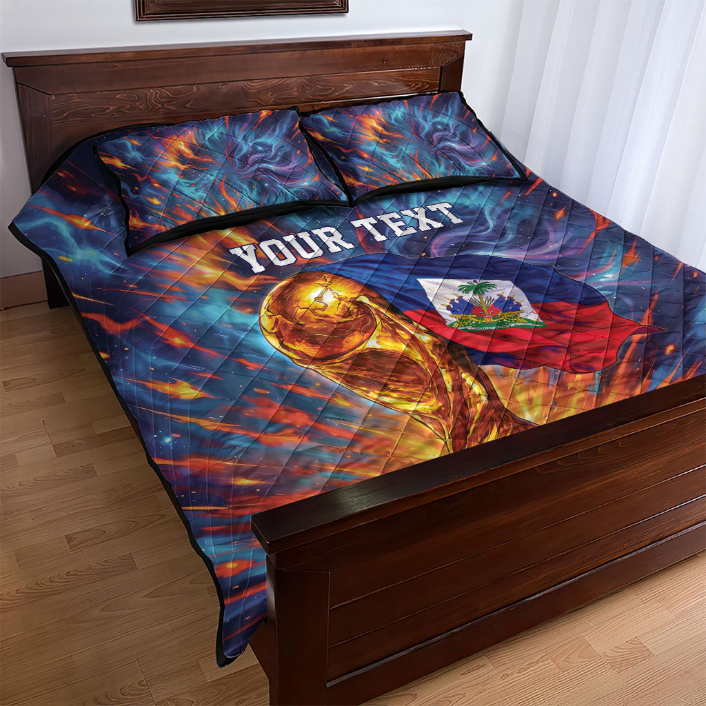 Personalized World Football 2026 Afro Haiti Quilt Bed Set Les Grenadiers Trophy Flag Art