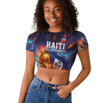 Personalized World Football 2026 Afro Haiti Raglan Cropped T shirt Les Grenadiers Trophy Flag Art