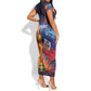 Personalized World Football 2026 Afro Haiti Short Sleeve Bodycon Dress Les Grenadiers Trophy Flag Art