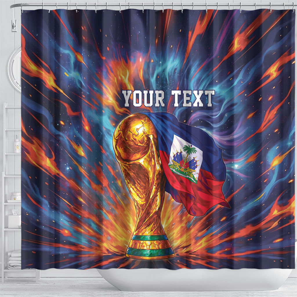 Personalized World Football 2026 Afro Haiti Shower Curtain Les Grenadiers Trophy Flag Art