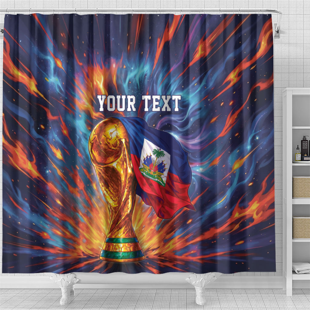 Personalized World Football 2026 Afro Haiti Shower Curtain Les Grenadiers Trophy Flag Art