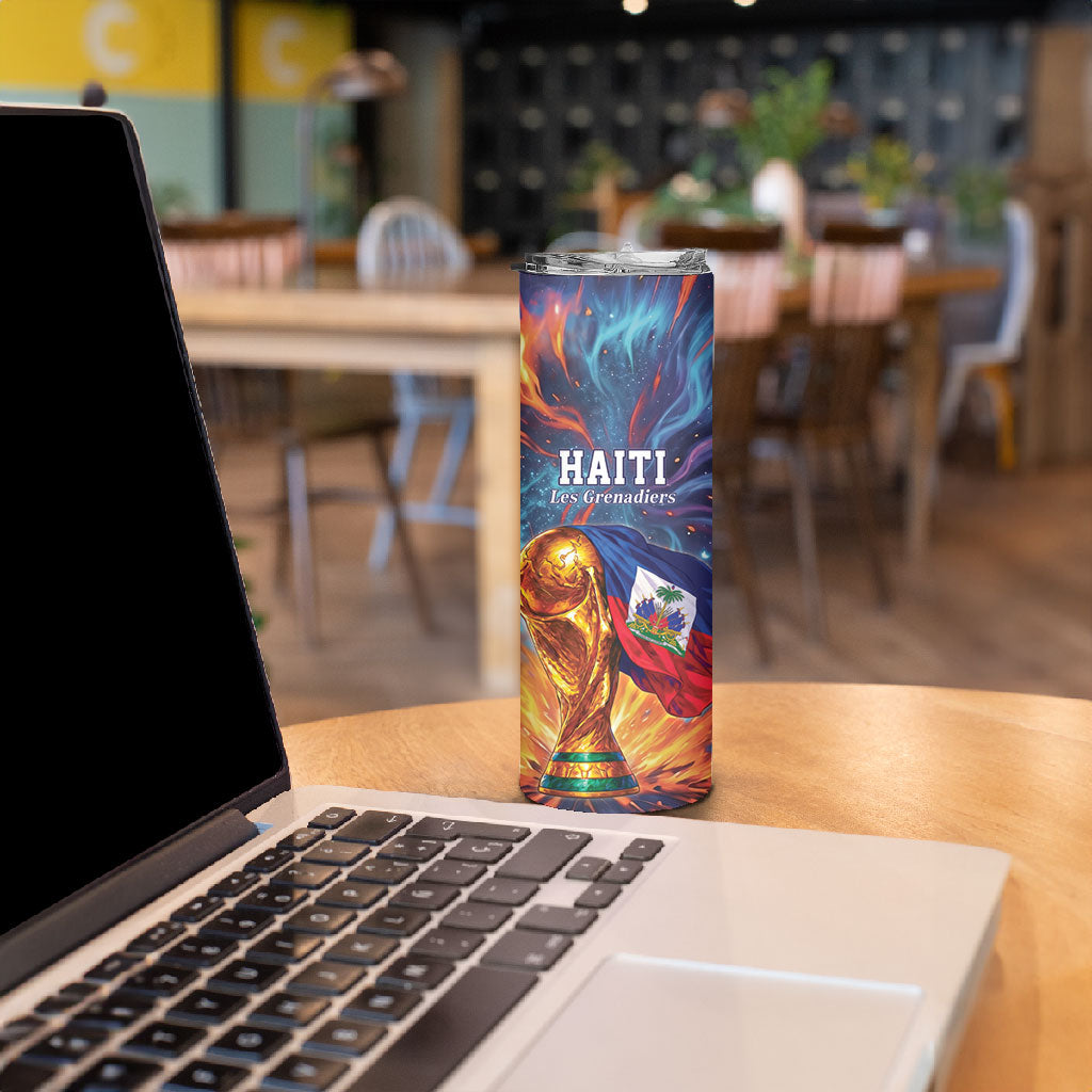 Personalized World Football 2026 Afro Haiti Skinny Tumbler Les Grenadiers Trophy Flag Art