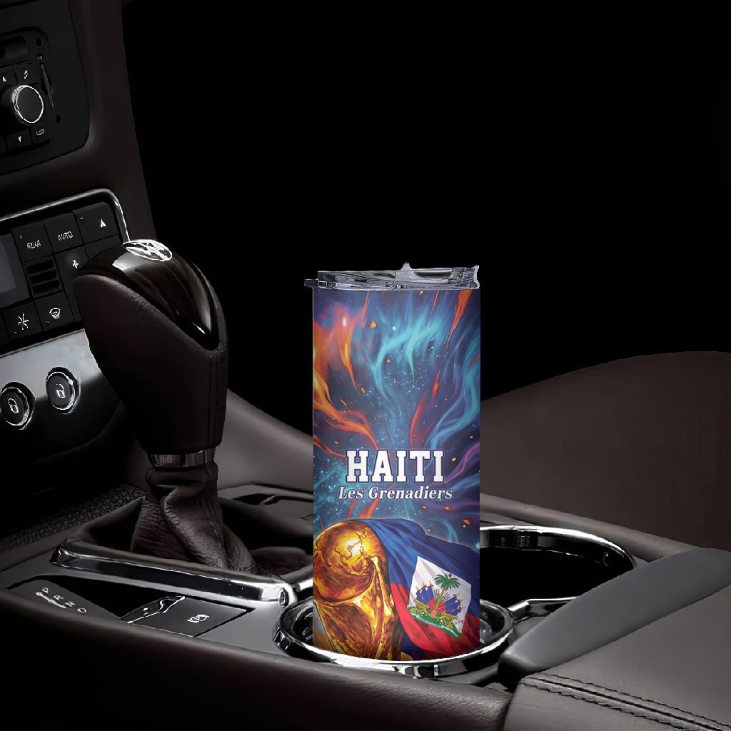Personalized World Football 2026 Afro Haiti Skinny Tumbler Les Grenadiers Trophy Flag Art