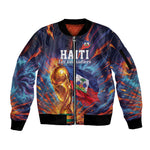 Personalized World Football 2026 Afro Haiti Sleeve Zip Bomber Jacket Les Grenadiers Trophy Flag Art