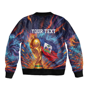 Personalized World Football 2026 Afro Haiti Sleeve Zip Bomber Jacket Les Grenadiers Trophy Flag Art