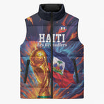 Personalized World Football 2026 Afro Haiti Sleeveless Puffer Jacket Les Grenadiers Trophy Flag Art