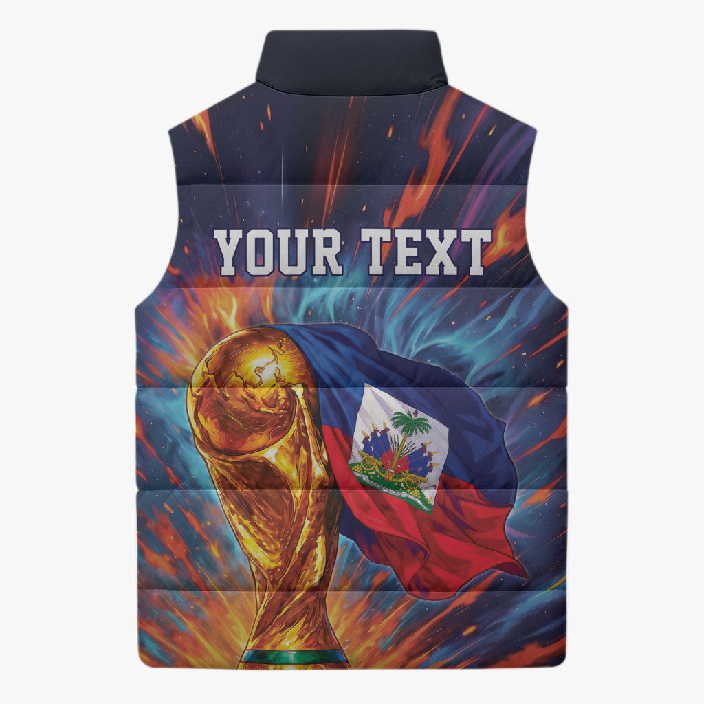 Personalized World Football 2026 Afro Haiti Sleeveless Puffer Jacket Les Grenadiers Trophy Flag Art