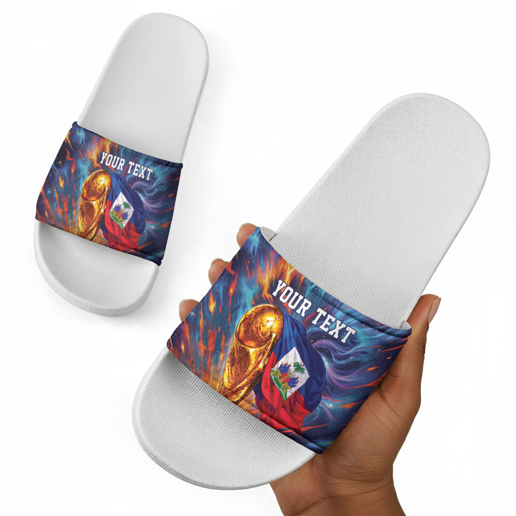 Personalized World Football 2026 Afro Haiti Slide Sandals Les Grenadiers Trophy Flag Art