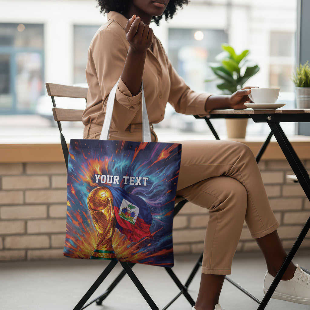 Personalized World Football 2026 Afro Haiti Tote Bag Les Grenadiers Trophy Flag Art