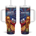 Personalized World Football 2026 Afro Haiti Tumbler With Handle Les Grenadiers Trophy Flag Art