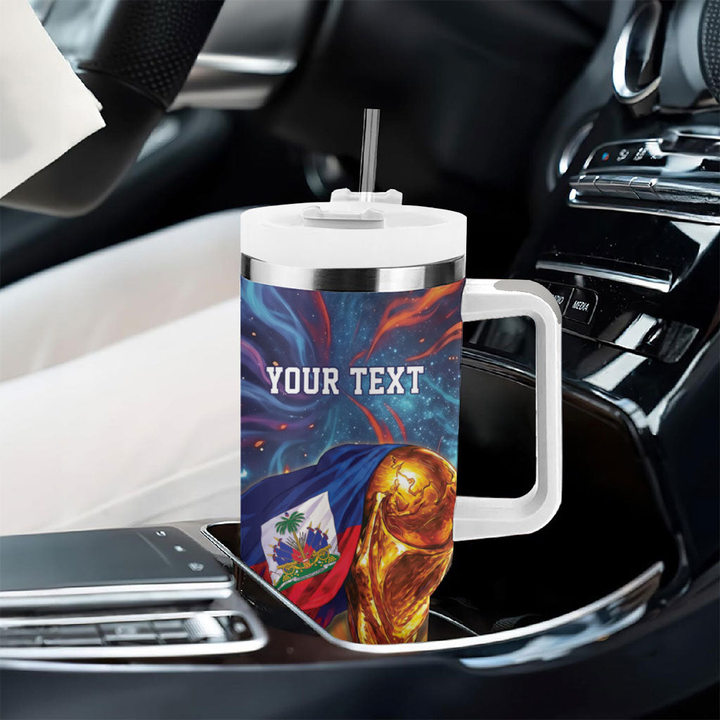 Personalized World Football 2026 Afro Haiti Tumbler With Handle Les Grenadiers Trophy Flag Art
