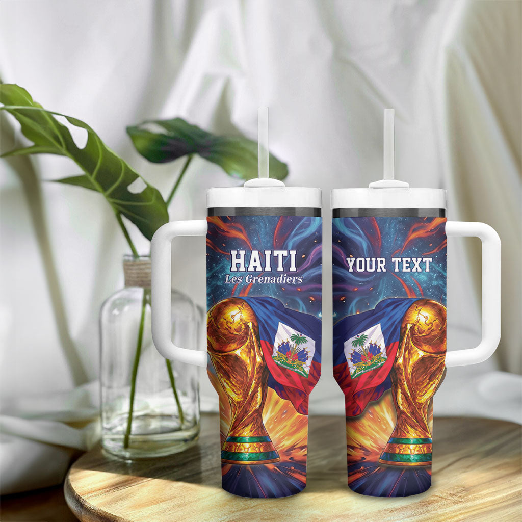 Personalized World Football 2026 Afro Haiti Tumbler With Handle Les Grenadiers Trophy Flag Art