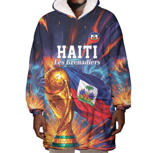 Personalized World Football 2026 Afro Haiti Wearable Blanket Hoodie Les Grenadiers Trophy Flag Art