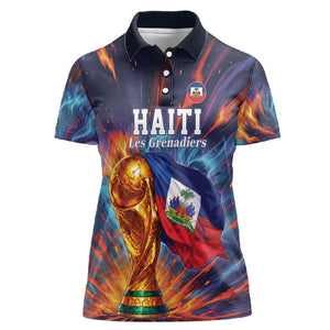 Personalized World Football 2026 Afro Haiti Women Polo Shirt Les Grenadiers Trophy Flag Art