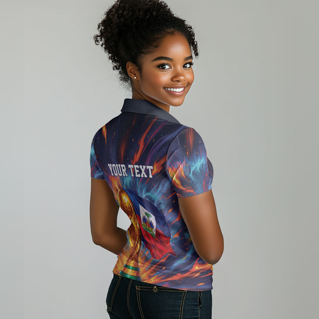 Personalized World Football 2026 Afro Haiti Women Polo Shirt Les Grenadiers Trophy Flag Art