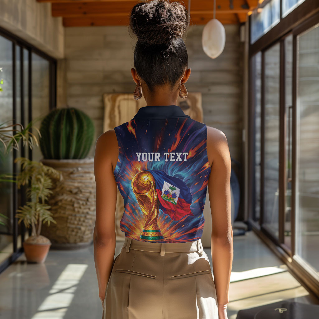 Personalized World Football 2026 Afro Haiti Women Sleeveless Polo Shirt Les Grenadiers Trophy Flag Art